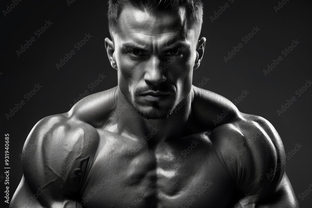 Muscular man posing in black and white Muscular man posing in black and white