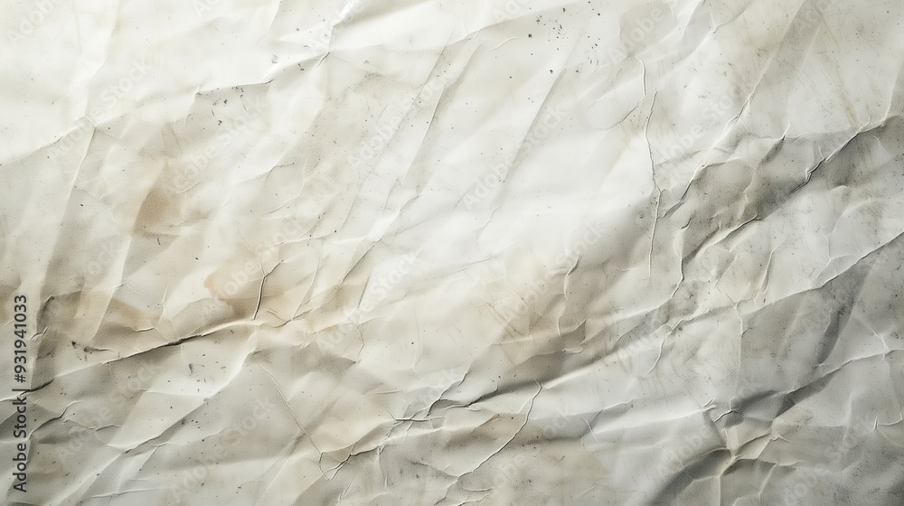 Crumpled sheet of white old paper with defects Crumpled sheet of white old paper with defects