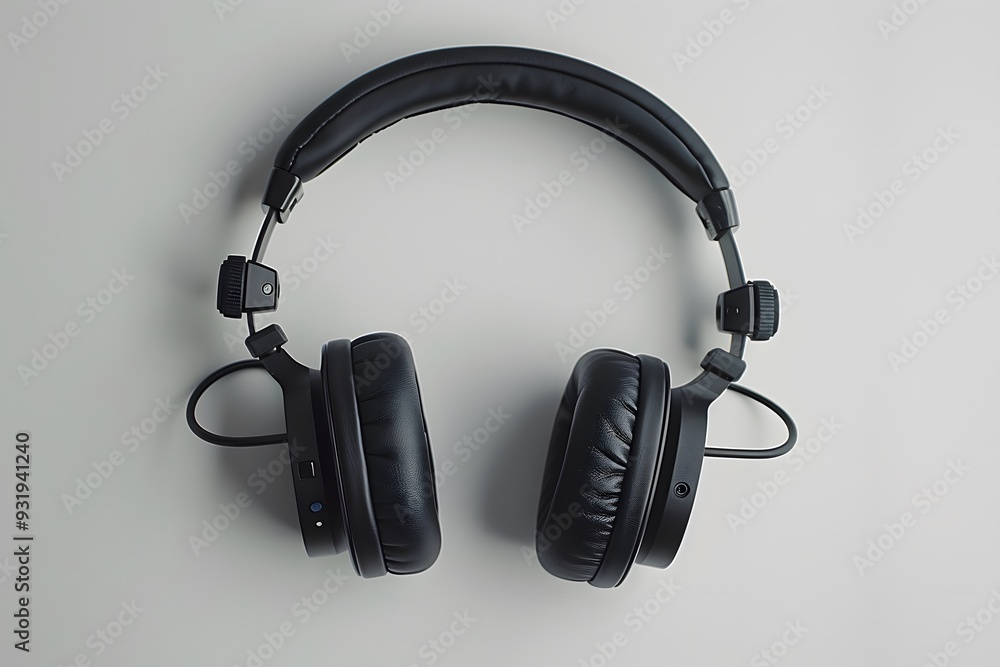 Sleek Black Headphones on a Minimalist Background Sleek Black Headphones on a Minimalist Background