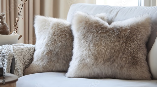 white faux fur pillow photo