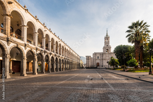 Portal and cathedral of Arequipa in the morning
