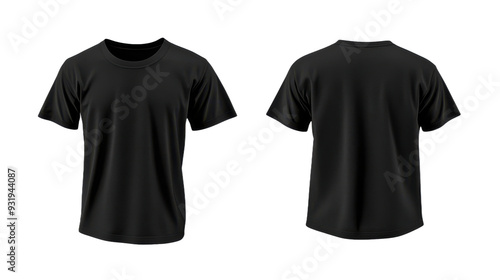  Black Round-Neck T-Shirt Mockup: Front and Back View on Transparent Background, PNG file, graphic resources 