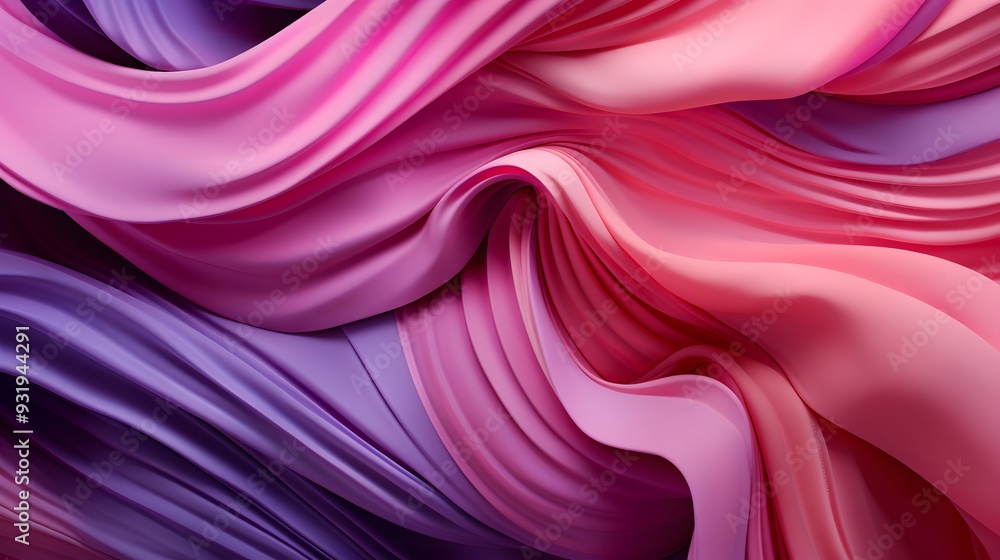 Obraz premium Abstract Pink Purple Fabric Waves, Elegant Drapery, Fashion Design, Soft Texture, Grainy Effect, Modern Wallpaper, Poster, Cover Template, Close-Up, Fluid Shape