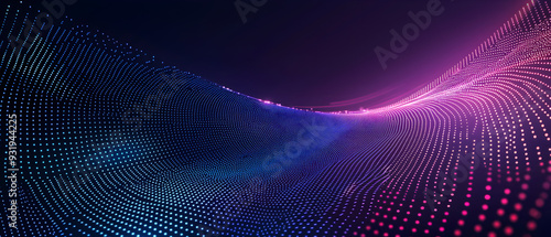 A vector illustration of a technology background, flat color gradient from deep blue to electric purple, dots and lines arranged in a web-like structure, perspective view with lines converging 