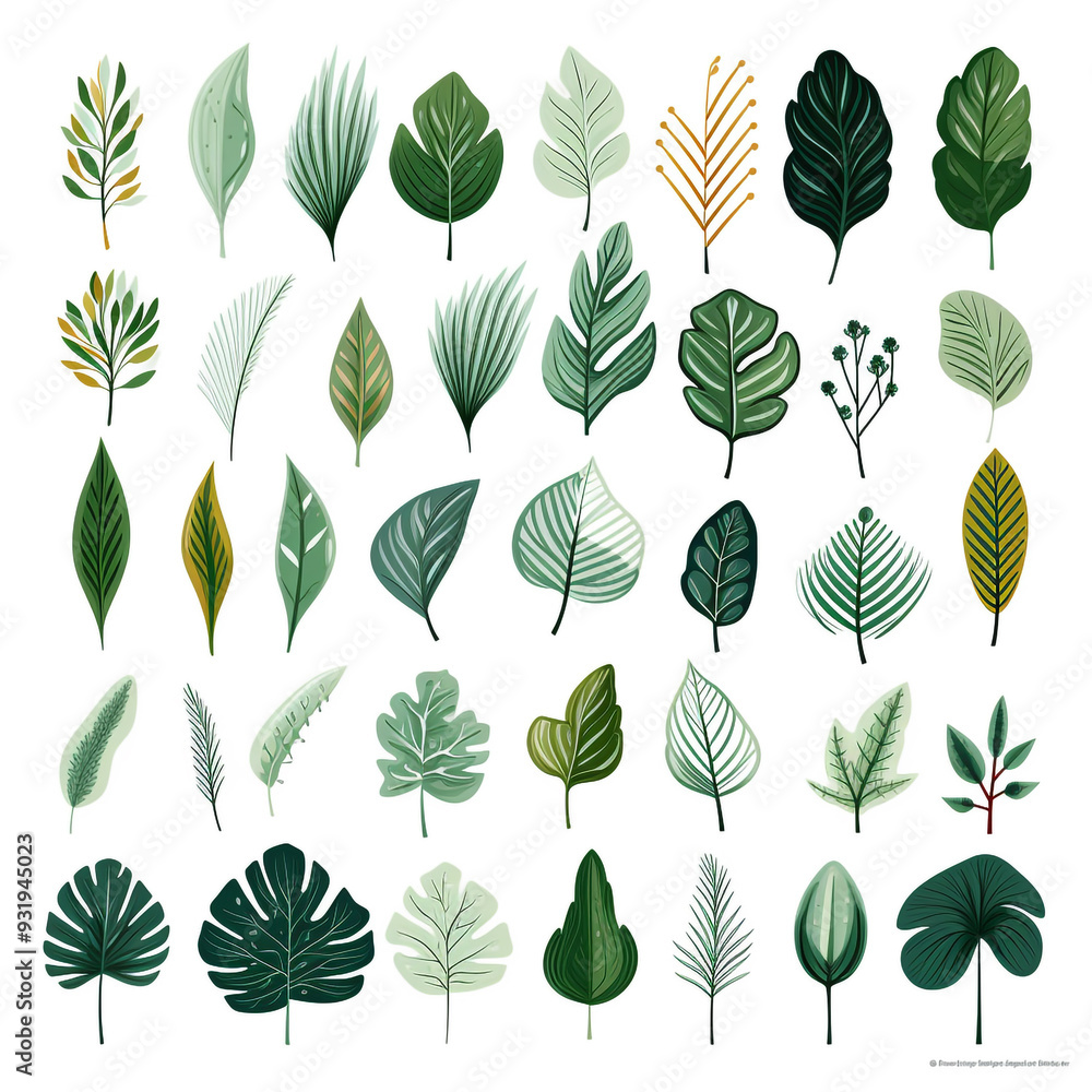Tropical leaves collection Vector isolated elements Tropical leaves collection Vector isolated elements