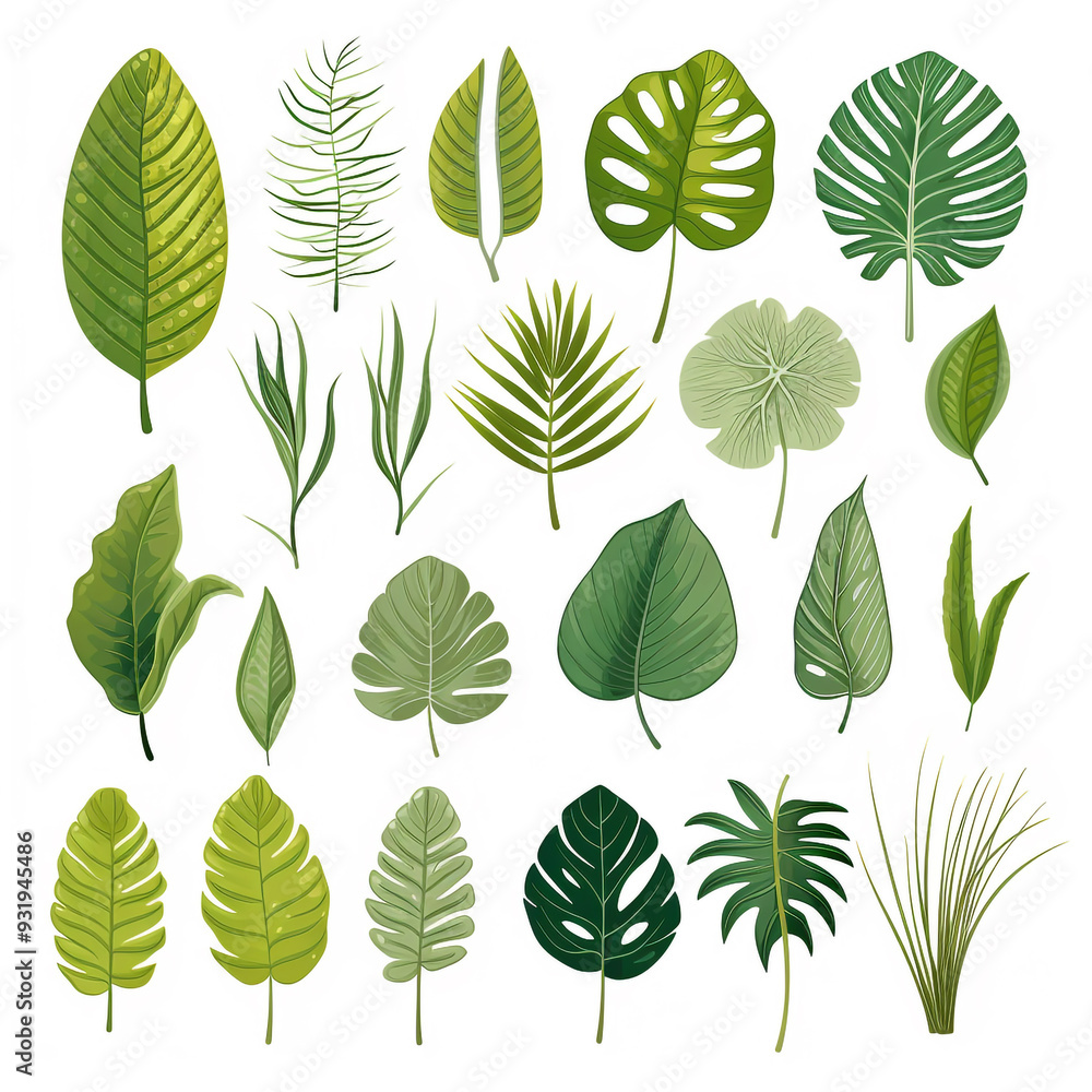 Tropical leaves collection Vector isolated elements Tropical leaves collection Vector isolated elements