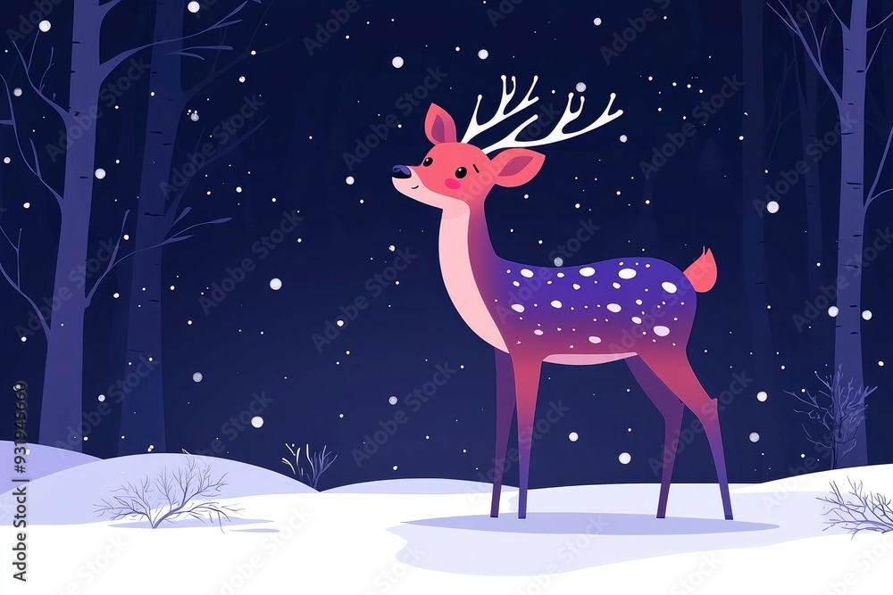 Fototapeta premium Cute Reindeer in a Snowy Forest