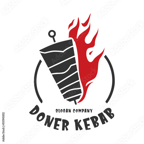 Doner Kebab or shawarma emblem. Restaurant, grill bar, barbecue symbol. Cuisine food, skewer or rotating spit with grilled meat. 