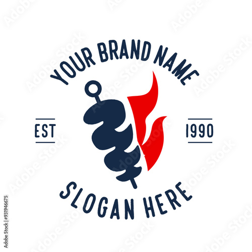 Doner Kebab or shawarma emblem. Restaurant, grill bar, barbecue symbol. Cuisine food, skewer or rotating spit with grilled meat. 