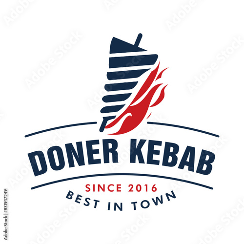 Doner Kebab or shawarma emblem. Restaurant, grill bar, barbecue symbol. Cuisine food, skewer or rotating spit with grilled meat. 