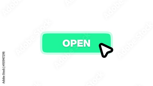 Animated Open Button Icon with Click Interaction - Interactive Open Button, Mouse Click Animation, Open Button Effect, UI Button Animation Alpha Channel transparent photo