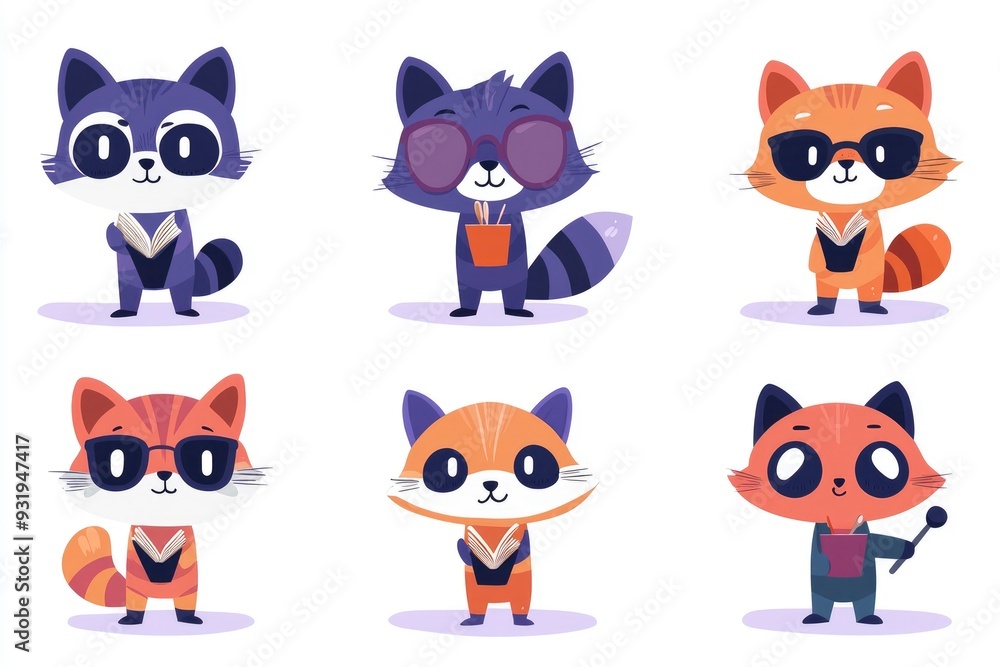 Cute Raccoon Characters with Different Activities and Expressions Cute Raccoon Characters with Different Activities and Expressions