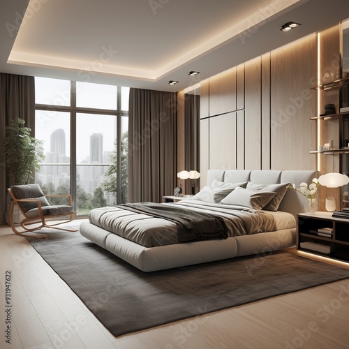 Ai Generative Photo of a elegant and modern bedroom