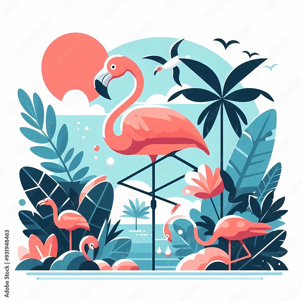 Naklejka premium Beautiful flamingo bird illustration isolated on a white background Minimalist