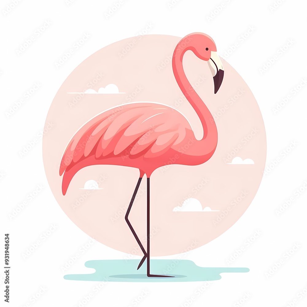 Fototapeta premium Beautiful flamingo bird illustration isolated on a white background Minimalist