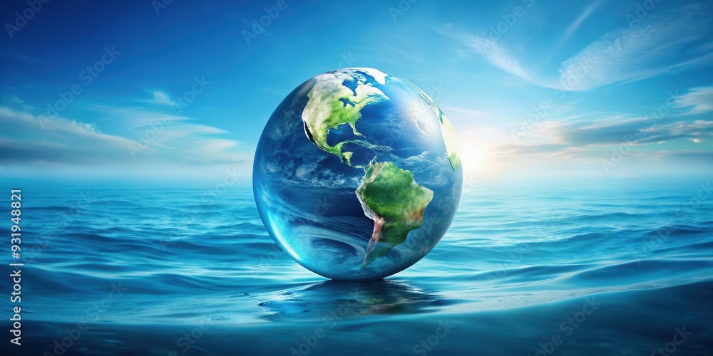 Naklejka premium Clear blue water covering the entire surface of planet Earth, Water, World Water Day, Planet Earth, Blue, Clear