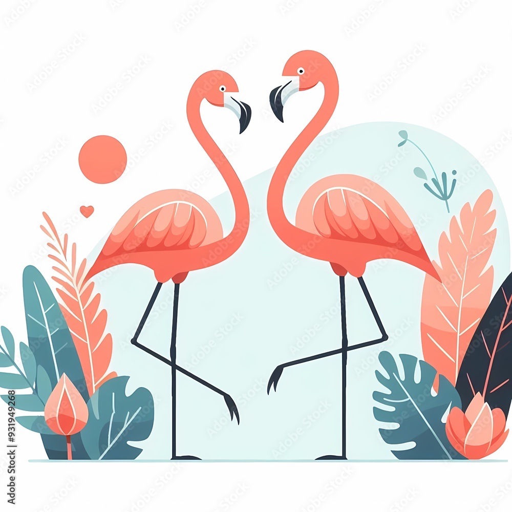 Obraz premium Beautiful flamingo bird illustration isolated on a white background Minimalist