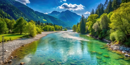 Scenic view of the Taugl river in Tennengau, Austria, scenic, view, Taugl river, Tennengau, Austria, landscape, water, reflection photo