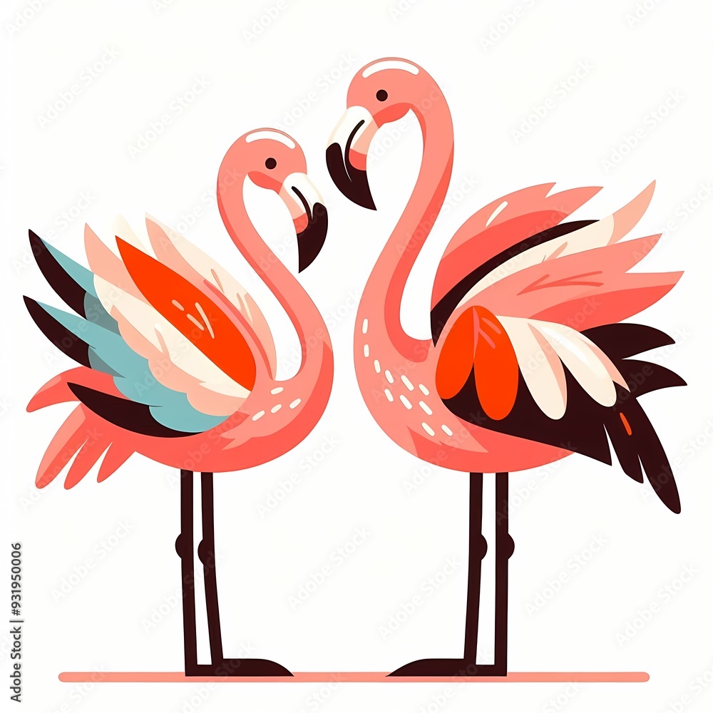 Obraz premium Beautiful flamingo bird illustration isolated on a white background Minimalist