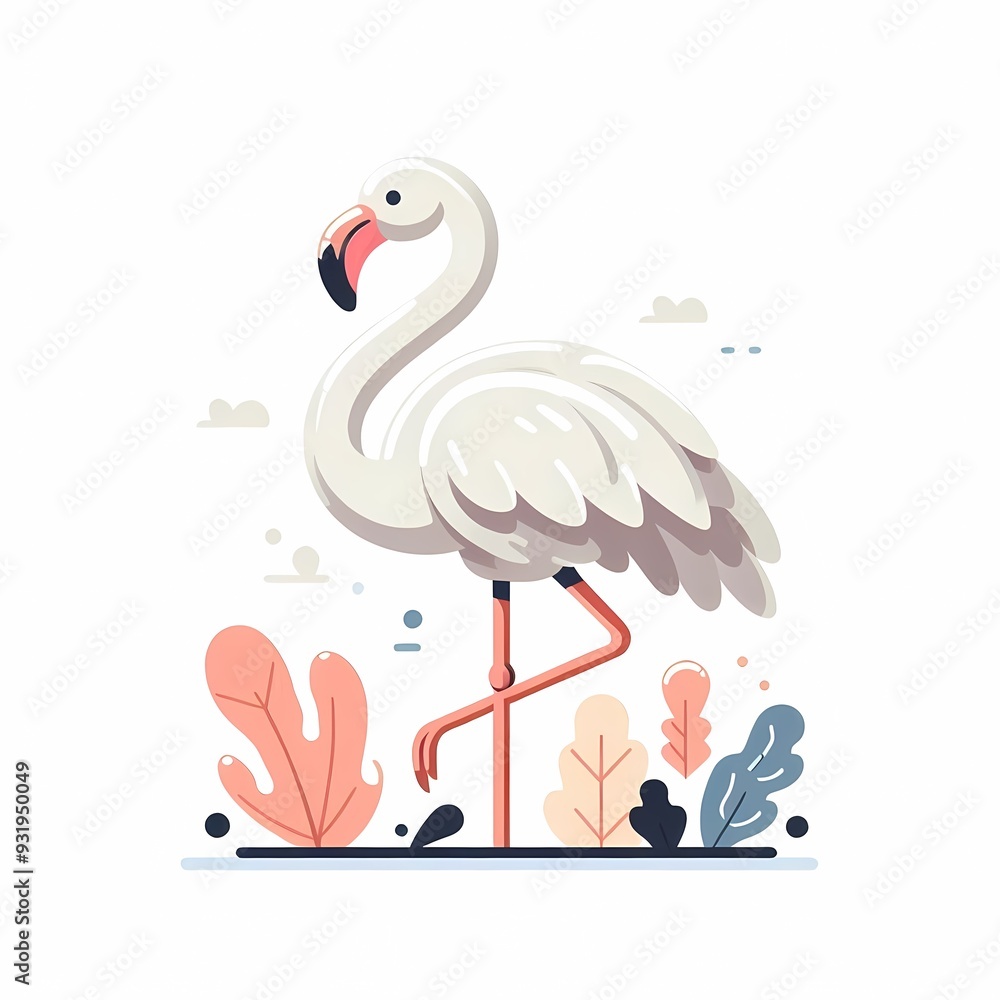 Fototapeta premium Beautiful flamingo bird illustration isolated on a white background Minimalist
