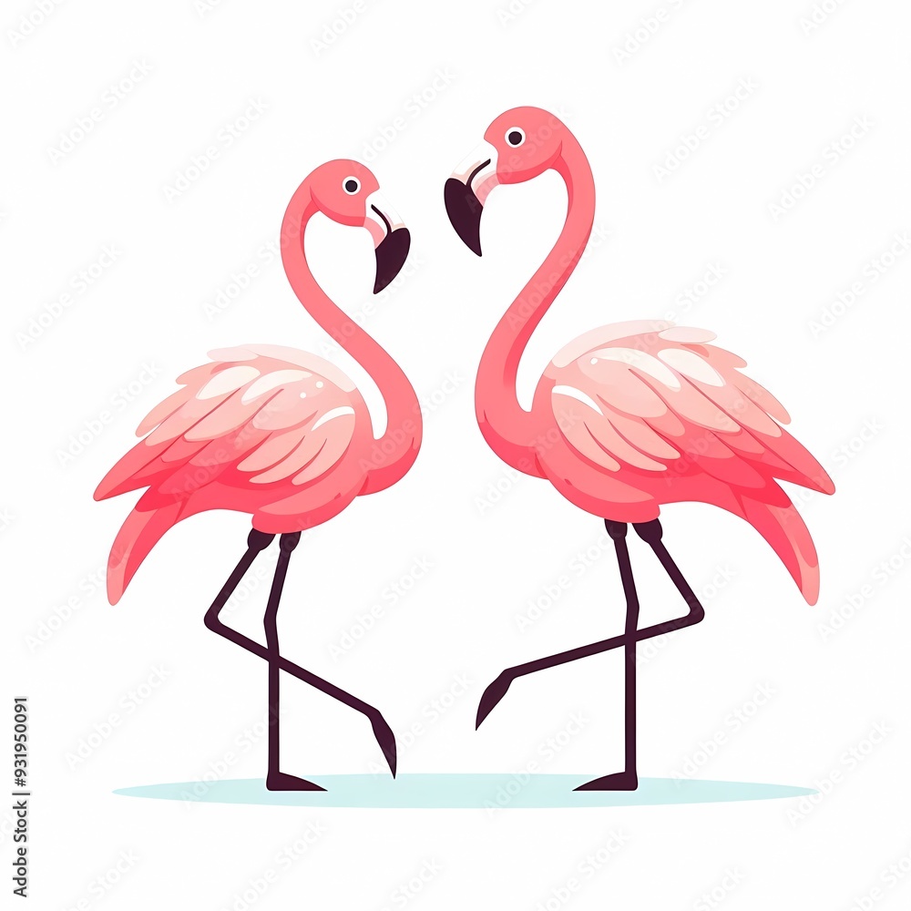 Obraz premium Beautiful flamingo bird illustration isolated on a white background Minimalist