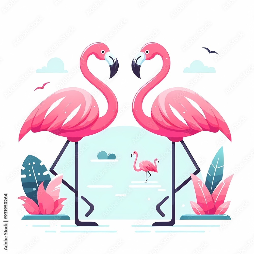 Fototapeta premium Beautiful flamingo bird illustration isolated on a white background Minimalist