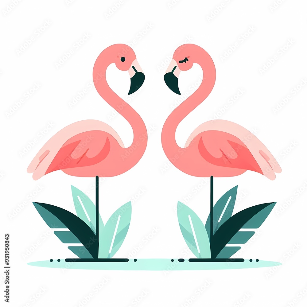 Obraz premium Beautiful flamingo bird illustration isolated on a white background Minimalist