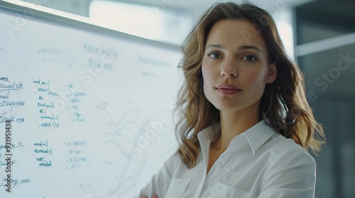 Visionary businesswoman leads team meeting in creative office.