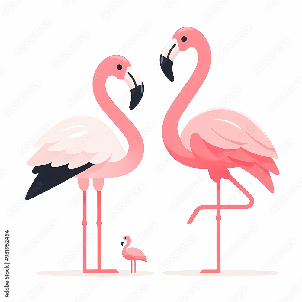 Fototapeta premium Beautiful flamingo bird illustration isolated on a white background Minimalist