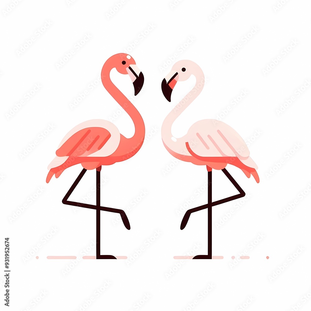 Fototapeta premium Beautiful flamingo bird illustration isolated on a white background Minimalist
