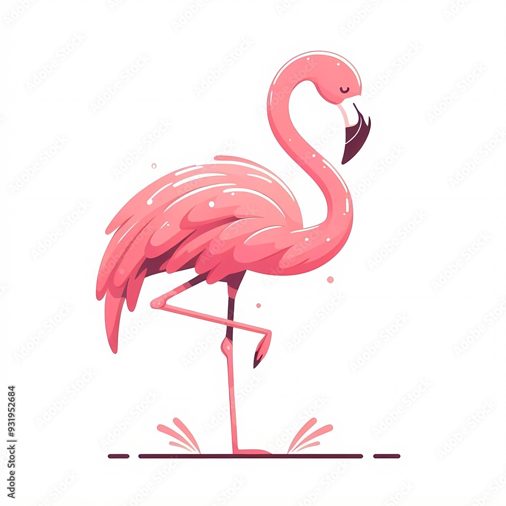 Fototapeta premium Beautiful flamingo bird illustration isolated on a white background Minimalist