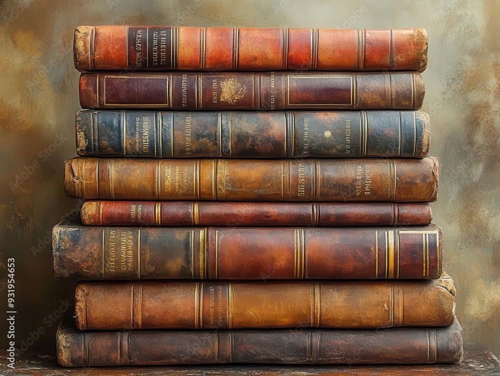 nostalgic literary still life weathered leatherbound books stacked haphazardly dusty pages and faded gold lettering warm sepia tones nostalgic literary still life weathered leatherbound books stacked haphazardly dusty pages and faded gold lettering warm sepia tones