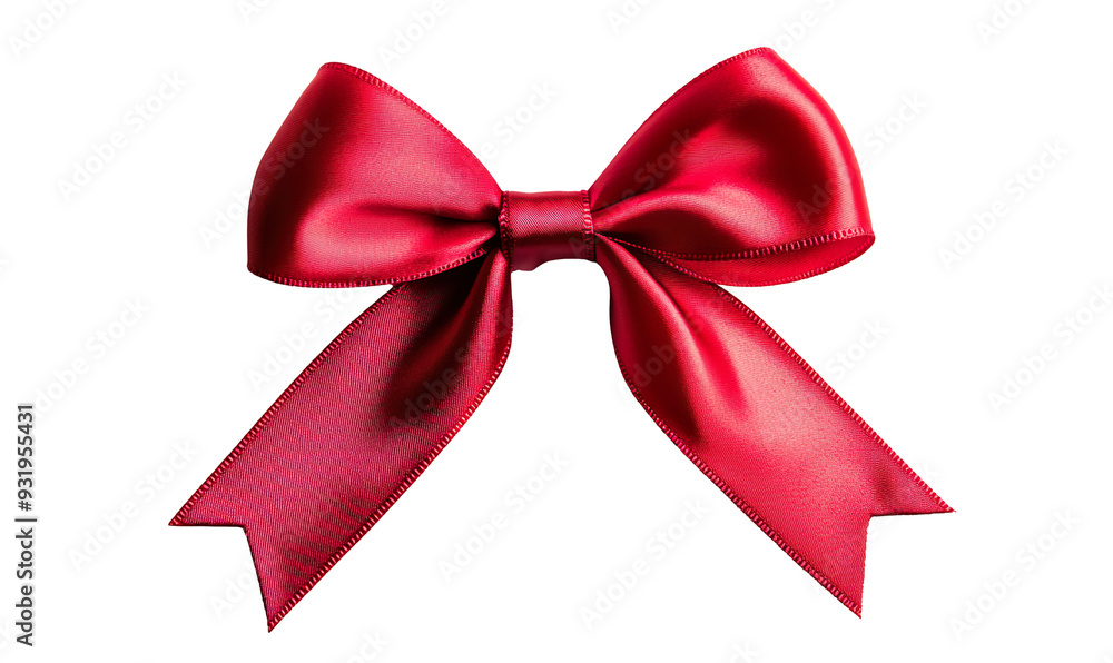 Fototapeta premium Vibrant Red Satin Ribbon Bow, Elegant Decorative Gift Wrapping Element for Christmas, Birthday, and Special Occasions, Luxurious Ribbon Accessory