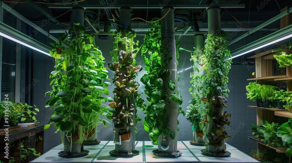 Fototapeta premium Vertical hydroponic vegetable and herb farm