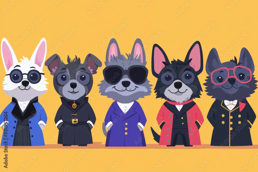 Fototapeta premium Five Cartoon Animals in Suits