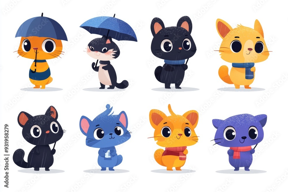Cute Cartoon Cats with Umbrellas Cute Cartoon Cats with Umbrellas