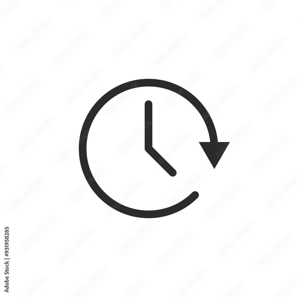 Time watch with round arrow as a cycle symbol. Black outlined illustration. Vector icon in flat style Time watch with round arrow as a cycle symbol. Black outlined illustration. Vector icon in flat style
