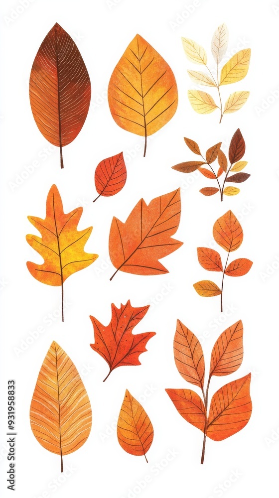 Watercolor autumn leaves falling down illustration set Watercolor autumn leaves falling down illustration set