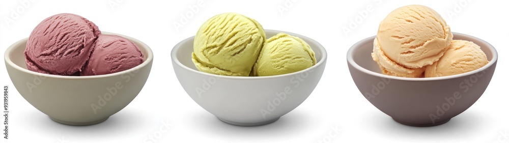 Three Bowls of Ice Cream with Different Flavors Three Bowls of Ice Cream with Different Flavors