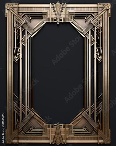 Golden art deco frame with ornament. Retro golden art deco or art nouveu frame in roaring 20s style. ,. photo