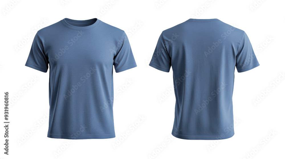 Blue Round-Neck T-Shirt Mockup: Front and Back View on Transparent Background Blue Round-Neck T-Shirt Mockup: Front and Back View on Transparent Background