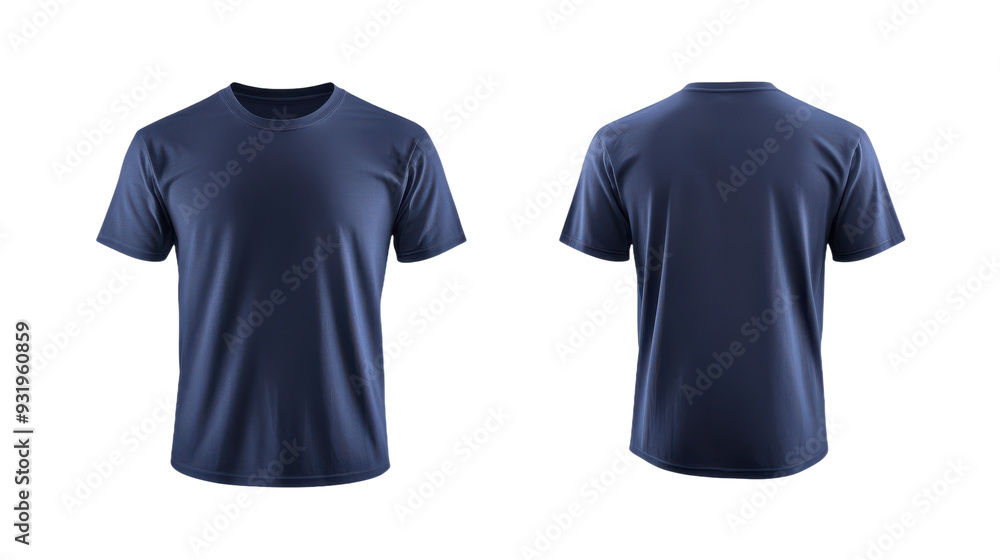 Nave blue Round-Neck T-Shirt Mockup: Front and Back View on Transparent Background Nave blue Round-Neck T-Shirt Mockup: Front and Back View on Transparent Background