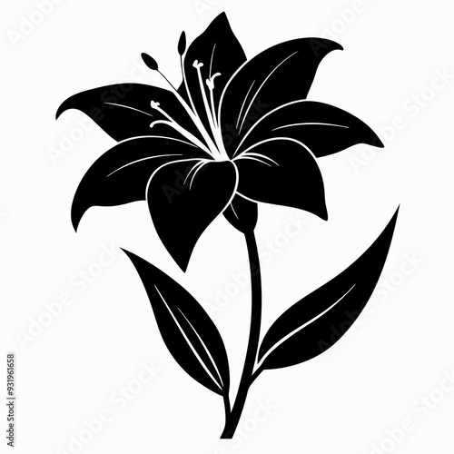 Bild auf Leinwand Daylily Black silhouette