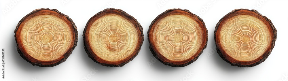 Four Circular Wood Cross-Sections with Growth Rings Four Circular Wood Cross-Sections with Growth Rings
