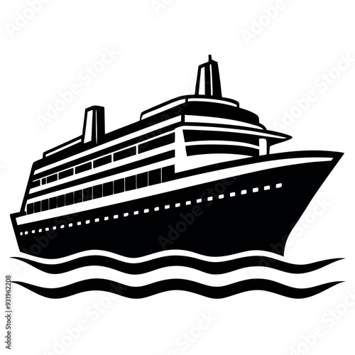 
        Modern Cruising Ship silhouette vector illustration.   