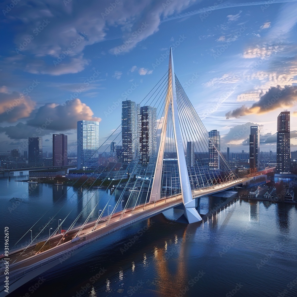 Fototapeta premium The Netherlands Ingenious Erasmus Bridge in Rotterdam