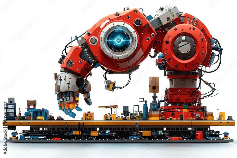 Futuristic robotic arm on a production line Futuristic robotic arm on a production line
