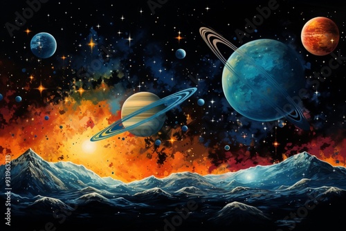 Colorful outer space setting various picture