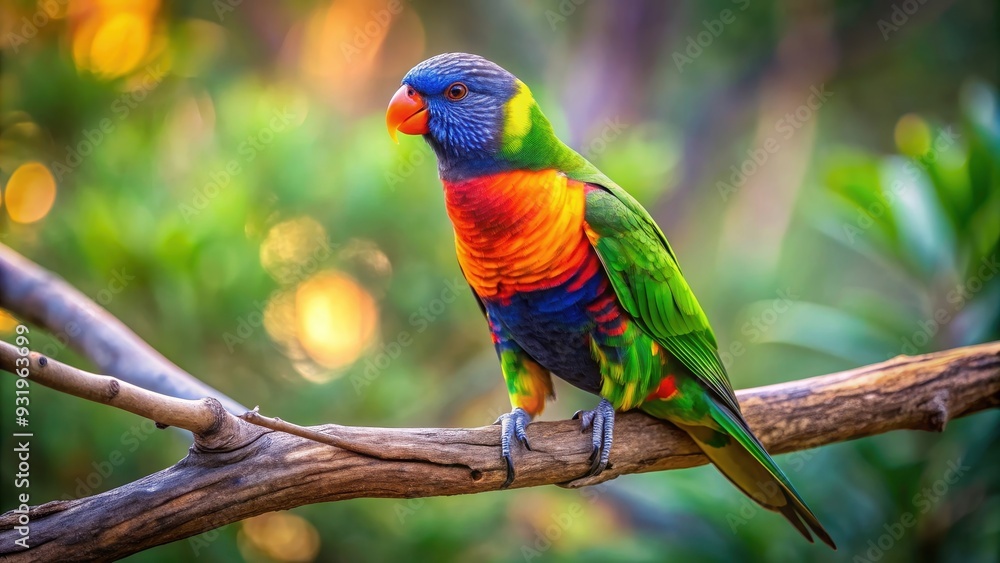 Fototapeta premium Rainbow lorikeet perched on a tree branch, rainbow lorikeet, bird, colorful, vibrant, tropical, wildlife, branch, perched