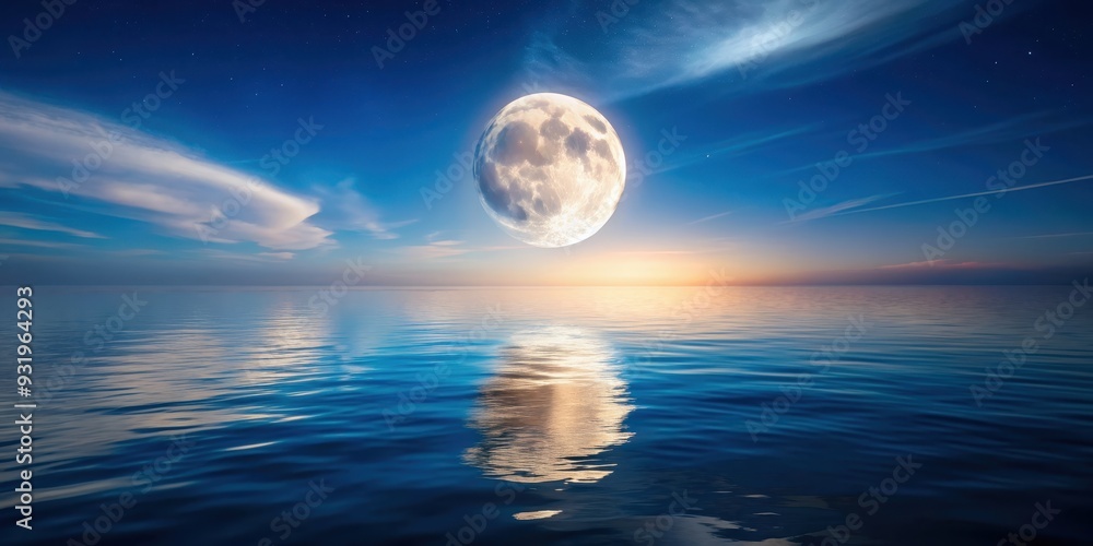 Moon shining brightly over calm sea, creating a serene and dreamy atmosphere, moon, sea, ocean, night skies, reflection Moon shining brightly over calm sea, creating a serene and dreamy atmosphere, moon, sea, ocean, night skies, reflection